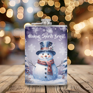 Winter Forest Snowman Kerstmis Paars Heupfles