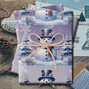 Winter Forest Snowman Kerstmis   Paars Inpakpapier Vel