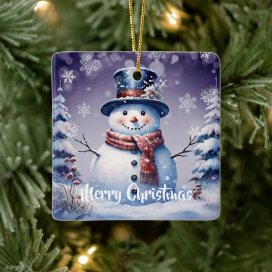Winter Forest Snowman Kerstmis | Paars Keramisch Ornament (Boom)