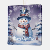 Winter Forest Snowman Kerstmis | Paars Keramisch Ornament (Links)