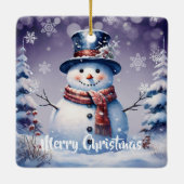 Winter Forest Snowman Kerstmis | Paars Keramisch Ornament (Achterkant)