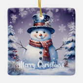 Winter Forest Snowman Kerstmis | Paars Keramisch Ornament (Voorkant)