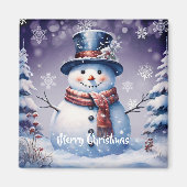 Winter Forest Snowman Kerstmis | Paars Magneet (Voorkant)