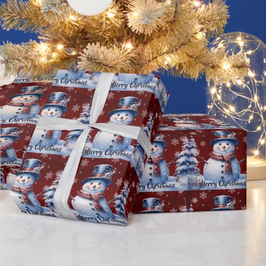 Winter Forest Snowman Kerstmis | Red Cadeaupapier (Feestdagen)