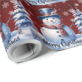Winter Forest Snowman Kerstmis | Red Cadeaupapier (Rol Hoek)