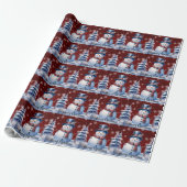 Winter Forest Snowman Kerstmis | Red Cadeaupapier (Uitgerold)