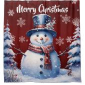 Winter Forest Snowman Kerstmis | Red Douchegordijn (Voorkant)
