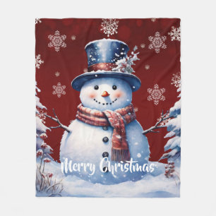 Winter Forest Snowman Kerstmis   Red Fleece Deken