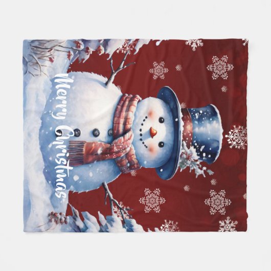 Winter Forest Snowman Kerstmis | Red Fleece Deken (Voorkant (Horizontaal))