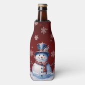 Winter Forest Snowman Kerstmis | Red Flesjeskoeler (Fles Voorkant)