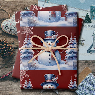 Winter Forest Snowman Kerstmis | Red Inpakpapier Vel