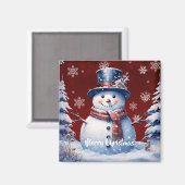Winter Forest Snowman Kerstmis | Red Magneet (Voorkant / Achterkant)
