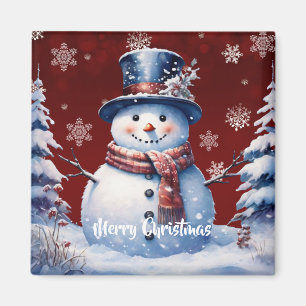 Winter Forest Snowman Kerstmis   Red Magneet