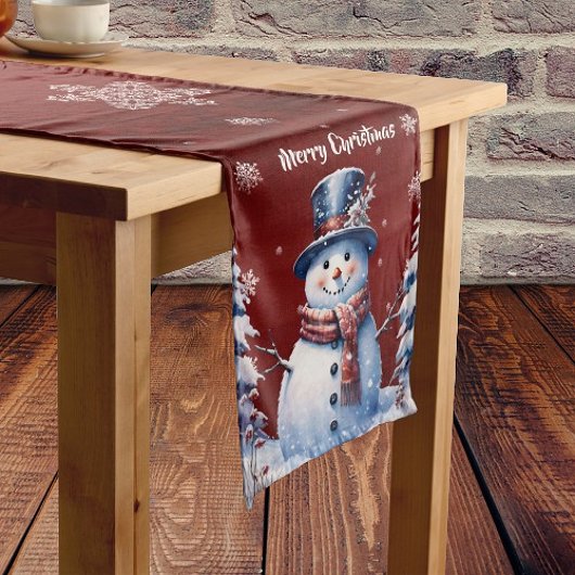 Winter Forest Snowman Kerstmis | Red Medium Tafelloper