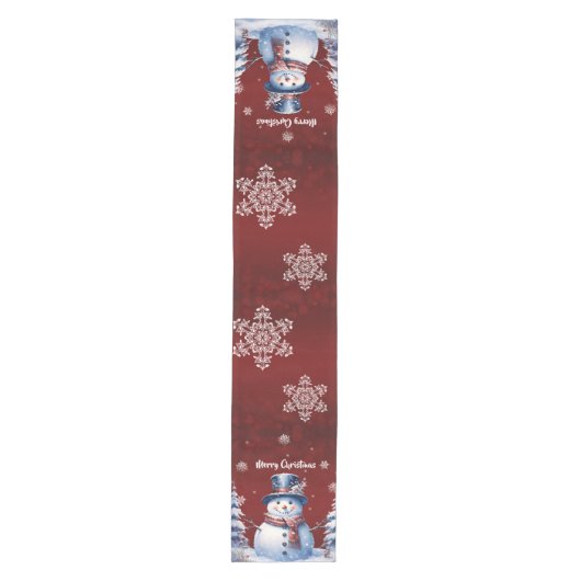 Winter Forest Snowman Kerstmis | Red Medium Tafelloper (Voorkant)