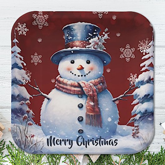 Winter Forest Snowman Kerstmis | Red Papieren Bordje