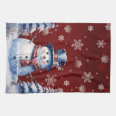 Winter Forest Snowman Kerstmis | Red Theedoek (Horizontaal)