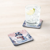 Winter Forest Snowman Kerstmis | Roze Bier Onderzetter (Rechterzijde)