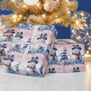 Winter Forest Snowman Kerstmis   Roze Cadeaupapier