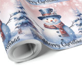 Winter Forest Snowman Kerstmis | Roze Cadeaupapier (Rol Hoek)