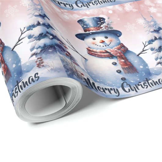 Winter Forest Snowman Kerstmis | Roze Cadeaupapier (Rol Hoek)