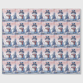 Winter Forest Snowman Kerstmis | Roze Cadeaupapier (Vlak)