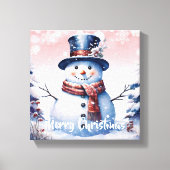 Winter Forest Snowman Kerstmis | Roze Canvas Afdruk (Voorkant)