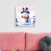 Winter Forest Snowman Kerstmis | Roze Canvas Afdruk (Insitu (Woonkamer))