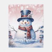 Winter Forest Snowman Kerstmis | Roze Fleece Deken (Voorkant)