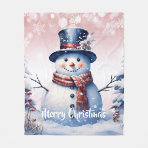 Winter Forest Snowman Kerstmis   Roze Fleece Deken