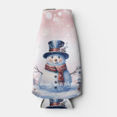 Winter Forest Snowman Kerstmis | Roze Flesjeskoeler (Voorkant)
