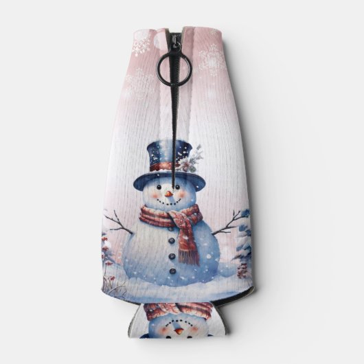 Winter Forest Snowman Kerstmis | Roze Flesjeskoeler (Achterkant)