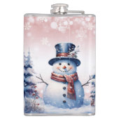 Winter Forest Snowman Kerstmis | Roze Heupfles (Achterkant)