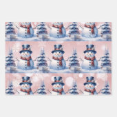 Winter Forest Snowman Kerstmis | Roze Inpakpapier Vel (Voorkant)