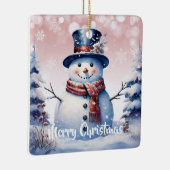 Winter Forest Snowman Kerstmis | Roze Keramisch Ornament (Rechts)
