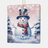 Winter Forest Snowman Kerstmis | Roze Keramisch Ornament (Links)