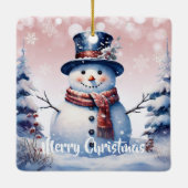 Winter Forest Snowman Kerstmis | Roze Keramisch Ornament (Achterkant)