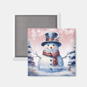 Winter Forest Snowman Kerstmis | Roze Magneet (Voorkant / Achterkant)