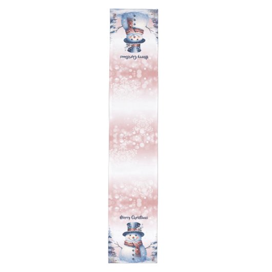 Winter Forest Snowman Kerstmis | Roze Medium Tafelloper (Voorkant)