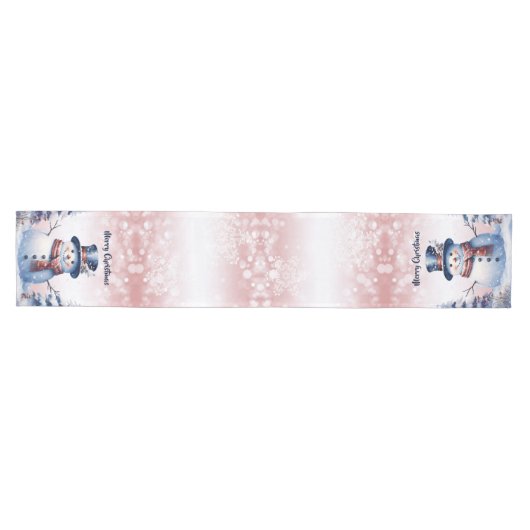 Winter Forest Snowman Kerstmis | Roze Medium Tafelloper (Horizontaal)