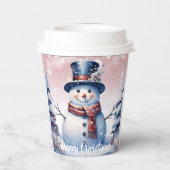 Winter Forest Snowman Kerstmis | Roze Papieren Bekers (Achterkant)