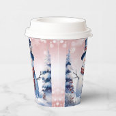 Winter Forest Snowman Kerstmis | Roze Papieren Bekers (Rechts)