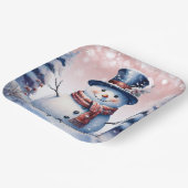 Winter Forest Snowman Kerstmis | Roze Papieren Bordje (Gebogen)
