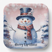 Winter Forest Snowman Kerstmis | Roze Papieren Bordje (Voorkant)