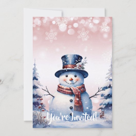 Winter Forest Snowman Kerstmis | Roze partij Kaart (Voorkant)