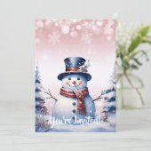 Winter Forest Snowman Kerstmis | Roze partij Kaart (Staand voorkant)