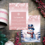 Winter Forest Snowman Kerstmis | Roze partij Kaart<br><div class="desc">Nodig gasten uit voor uw vakantiefeest met deze feestelijke Pink Winter Forest Snowman Christmas Holiday Party Invite. Het uitnodigende ontwerp is voorzien van een schattige sneeuwman in een charmante hoge hoed en sjaal die staat in een winterbosscène met vallende sneeuw. Personaliseer met uw feest- en RSVP-gegevens. Extra cadeau- en vakantieartikelen...</div>