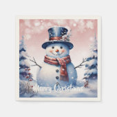 Winter Forest Snowman Kerstmis | Roze Servet (Voorkant)