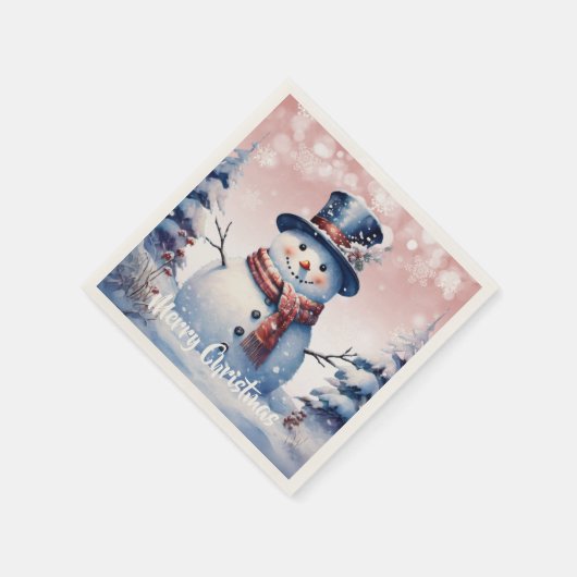 Winter Forest Snowman Kerstmis | Roze Servet (Hoek)