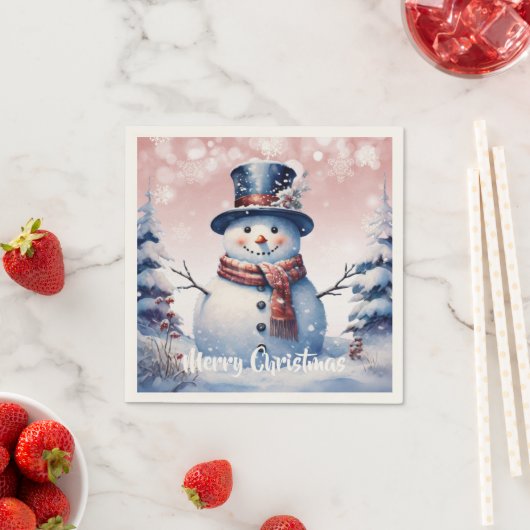 Winter Forest Snowman Kerstmis | Roze Servet (Insitu)
